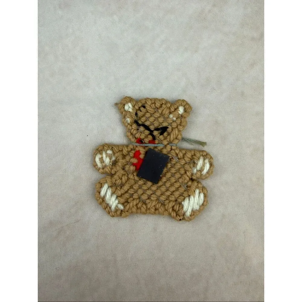 Vintage Bear Magnet Cottagecore Needlework Cross Stitch Handmade 1980s